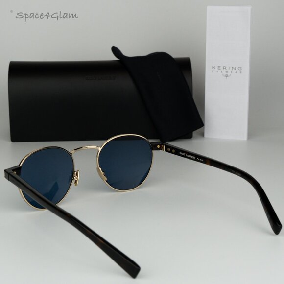 BRAND NEW Saint Laurent SL707 004 Gold Havana Blue Oval Unisex Sunglasses - Picture 9 of 10